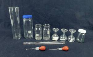 lot 88 image: Lot of 11 Assorted Bottles, Jars, Flasks and Pipettes