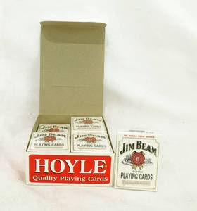 lot 33 image: Box of 12 Vintage 1996 Hoyle Jim Beam Poker Size Playing Card Decks