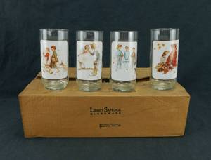 lot 54 image: Lot of 4 Vintage Libbey Pepsi Norman Rockwell Art High Ball Glasses