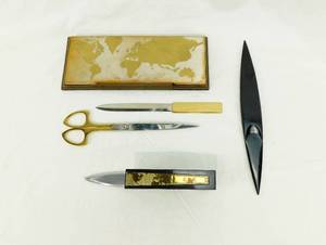 lot 4 image: Lot of Vintage Desk Accessories including Solingen Germany Letter Opener and Scissor Set, Letter Opener and Stapler Letter Opener