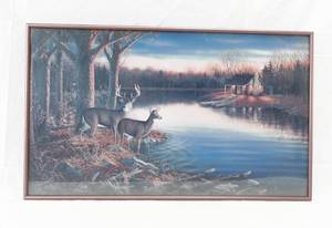 lot 72 image: 1995 Tranquil Evening White Tail Deer Copper Colored Framed Print by Sam Timm