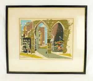 lot 9 image: Vintage Springtime, Old South Church, Boston Framed Serigraph Print by Ronald Julius Christensen