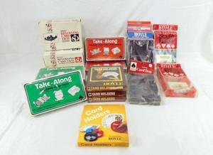 lot 92 image: Lot of 18 Vintage Playing Card Accessories Including Trays and Holders