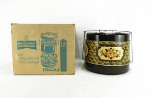 Vintage 1960s J L Clark Manufacturing Metal Triple Decker Food Carrier in Box