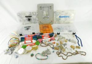 Huge Lot of Beads in Cases, Kangaroo Leather Laces, Beading Wire and Bead Design Board