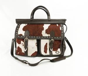 American West Large Hair-On Hide, Flap Front, Zip Top, Adjustable Strap Duffle