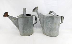 Two Vintage Metal Watering Cans - No. 8 and No. 10