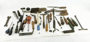 Large lot of Vintage Hand Tools Including Magnetic Tack Hammer and Many Wooden Handled Tools