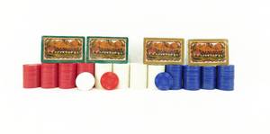 Set of 4 Anheuser Busch Playing Card Decks and Interlocking Plastic Gaming Chips