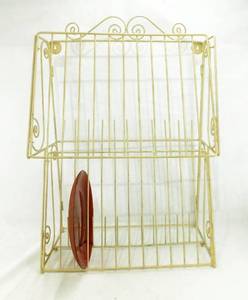 Vintage Metal Plate Rack in Ivory - Holds 24 Plates