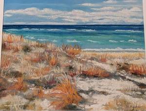 lot 5 image: Framed Scenic Beach Drawing