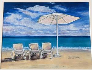 lot 71 image: Framed Beach Lounging Pastel Drawing