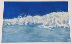 lot 72 image: Framed Ocean Wave Pastel Drawing