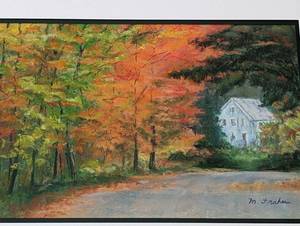 lot 92 image: Framed Scenic Fall Pastel Drawing