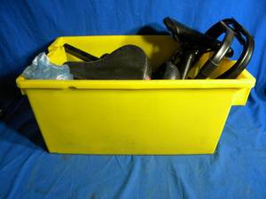 lot 30 image: Plastic Tote full of Bicycle Parts