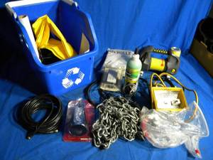 lot 75 image: Lot Full of a Little Bit of Everything (Chain, Cable Attachment, Air Pump, Shop Light and more)