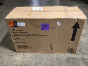 lot 7 image: StyleWell Northglenn 36 in. Freestanding Faux Marble Surround Electric Fireplace in Light Gray, Open Box, Review all pictures