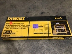 lot 11 image: DEWALT Yellow 3-Tier Wire Steel Garage Storage Shelving Unit (50 in. W x 48 in. H x 18 in. D), Open Box, Review all pictures