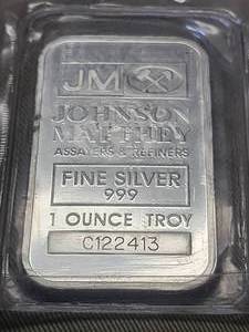 1 TROY OZ .999 FINE SILVER BAR JM JOHNSON MATTHEY SEALED
