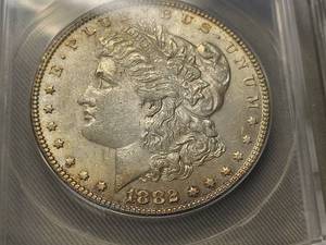 1882 MORGAN SILVER DOLLAR AU58 OLD ANACS HOLDER