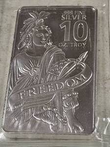 10 TROY OZ .999 FINE SILVER BAR FREEDOM BAR SEALED