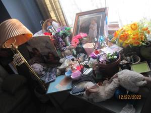Large table full of assorted decor ...
