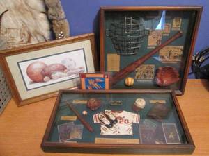 Shadow boxs of Sports themed items...