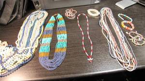 Beaded jewelry collection with wood...