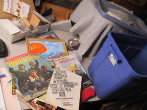 Covered tote of treasures including...