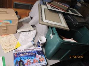 Covered tote of holiday, frames and...