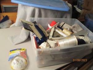 Covered tote filled with painting, ...