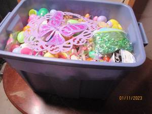Covered tote full Easter Figurines,...