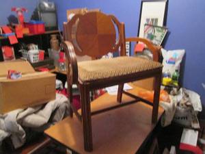 Antique wooden wide seated chair. H...