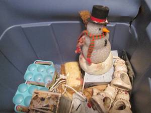 Covered tote and a box of Christmas...