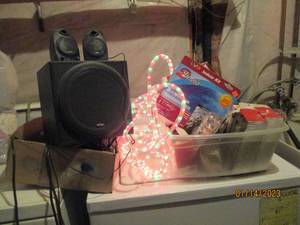 tote and laundry basket full of mis...
