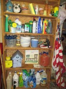 Tall wood shelf and all content inc...