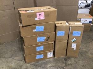 lot 25 image: 6 in. Set of 5 Ceramic Fire Balls in Midnight Black, 8 boxes, Open Boxes, review all pictures