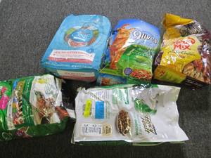 5 various bags of cat food ...