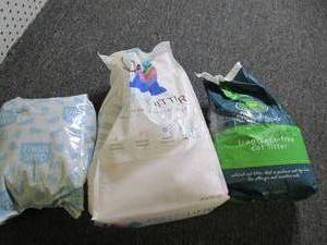 3 various bags of cat litter ...