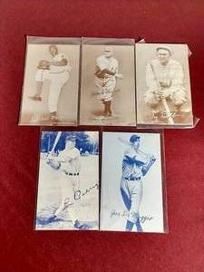 lot 36 image: (5) Vintage Hall of Fame Exhibit Cards - Gehrig, Dimaggio, Etc.