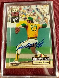 lot 92 image: Autographed Catfish Hunter Card - WCOA