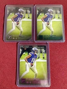 lot 108 image: (3) 2020 Chronicles Justin Jefferson Rookie Cards - Silver, Green & Pink
