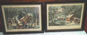 (2) Currier And Ives Vintage Framed Prints.