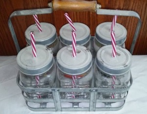 Drinking Jars In Metal Carrier.