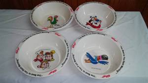 Kelloggs Cereal Bowls, Tony, Corny, Toucan Sam, Snap Crackle Pop.