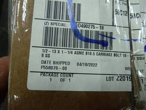 lot 84 image: Stainless Carriage Bolts 12