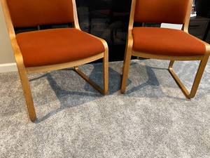 lot 39 image: Pair of Thonet Wood Chairs with Orange Fabric
