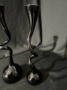 lot 68 image: Makora Set of 2 Unique Black Vases