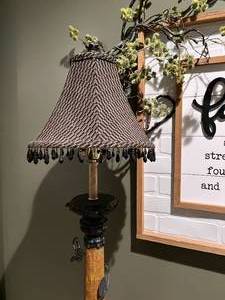lot 85 image: Tall Lamp with Beaded Shade