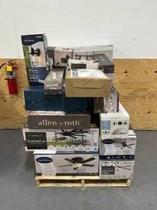 Pallet of Ceiling Fans and Lighting Fixtures